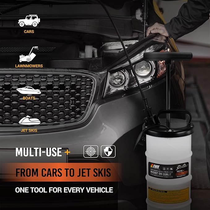 EWK 6.5L Manual Oil Extractor Pump for Oil Change, Fluid Evacuators for Cars, Boats, Jet Skies, Lawnmowers, Quick Oil Drain in 10 Pumps