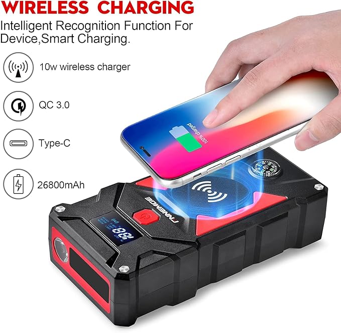 Car Jump Starter, 6000A Peak 26800mAh 12V Car Battery Starter(Up to All Gas, 10.0L Diesel Engine), with USB Quick Charge 3.0,LED Light,12V EC-5 Output.