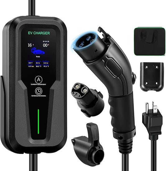 Level 2 EV Charger, 16A Electric Car Charger | UL 2594, UL 2251 | Tesla Adapter | Adjustable Current | Reservation Charging | 240V 3.8KW | NEMA 6-20 | for All Tesla Models ＆ J1772 Vehicles