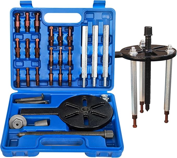 21 in1 Bearing Puller Set, Blind Hole Bearing Removal Tool, Internal Bearing Puller with Red Steel Puller Head and Curved Hooks, Quick Disassembly Without Damage to Other Components, Blue