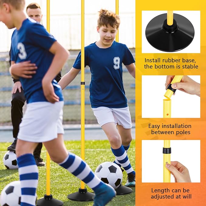 8 Pcs Soccer Agility Poles Detachable Sports Training Speed Slalom Poles with Rubber Base Coaching Sticks for Soccer Drills and Training