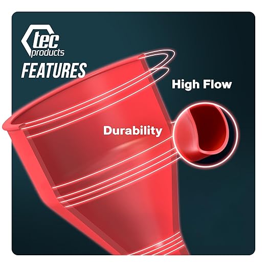 TEC Products FlexAll Short Neck Funnel - Flexible Funnel w/ Hose for Automotive Use - Durable Nitrile Rubber - Car Oil Change, Transmission Fluid, Diesel, Gas - USA Made - Large (10.07 x 5.73 Inches)
