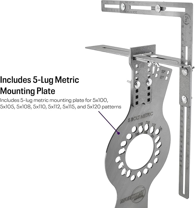 Speedway Motors WheelWise™ 5-Lug Metric Wheel Fitment Tool with Tire Size Attachment, Simulates 14-22 Inch Rim Diameters, 8-14 Inch Widths, 2.5-11.5 Inch Sidewalls, Laser Cut Steel