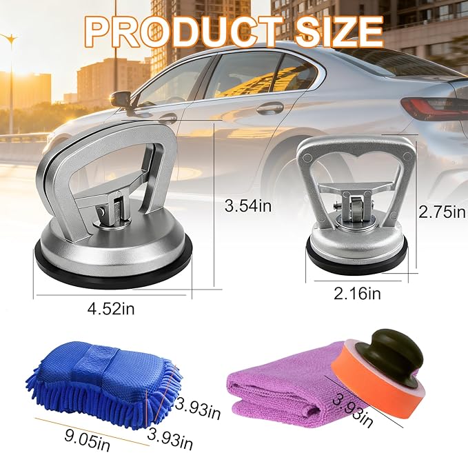 Car Dent Puller, Aluminum Dent Remover Tool for Car with Strong Suction Cup, 2 Pack Paintless Repair Kit for Auto Body Damage, Door Auto, Glass & Smooth Surface