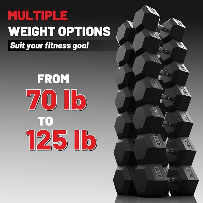 PAPABABE HEX Dumbbell Set 2.5-125lb, Rubber Encased Home Gym Dumbbells, Exercise & Fitness Weights Dumbbells for Women & Men, Hand Weight for Strength Training