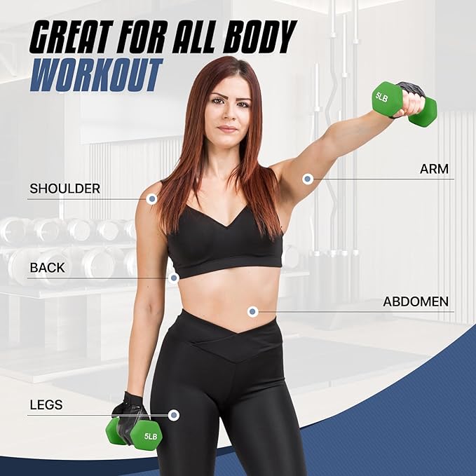 MADOG Dumbbell Set, Anti-Slip Neoprene Coated Hexagon Hand Weights for Home Gym Equipment Workouts Strength Training