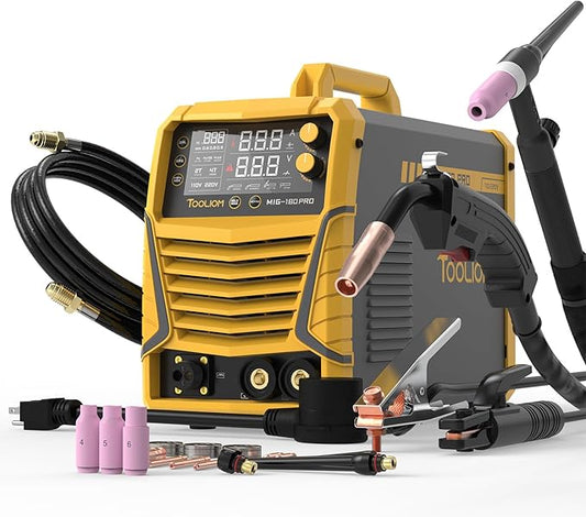 TOOLIOM 4 in 1 MIG Welder 180A Gas MIG/Flux MIG/Stick/Lift TIG Multiprocess Welding Machine 110V/220V Welder with Lift TIG Torch
