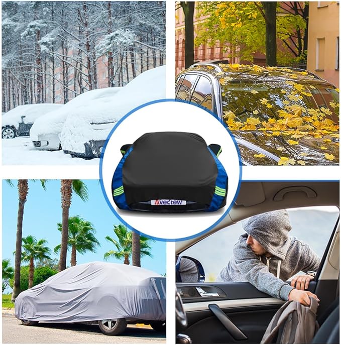 Avecrew Car Cover for Tesla Model 3 2017-2025, Custom Fit Full Exterior Cover with Charging Port and Breathable Ventilation Mesh, Waterproof All Weather Outdoor Rain Snow Sun Protection Cover