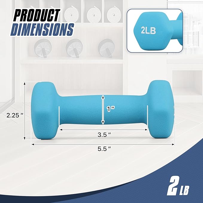 MADOG Dumbbell Set, Anti-Slip Neoprene Coated Hexagon Hand Weights for Home Gym Equipment Workouts Strength Training