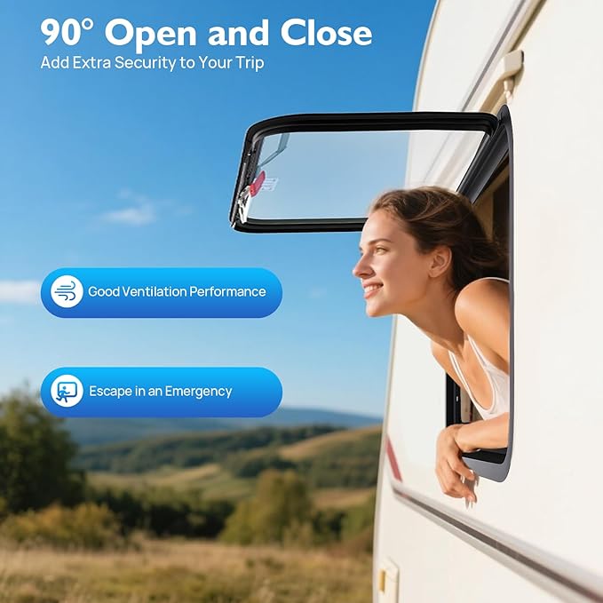 RV Exit Window - 30” W x 22” H Camper Window Ultra Thick Tempered Glass Emergency Window with Trim Kit - 90°Opening, Weather-Resistant for RVs, Trailers, Pickup Trucks