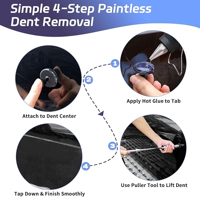 VEXTRO Dent Puller Kit, Paintless Dent Repair Tools with Dent Lifter, Bridge Puller, Slide Hammer T-Bar, PDR Car Dent Removal Kit with Glue Gun and Tabs for Auto Body Hail Damage