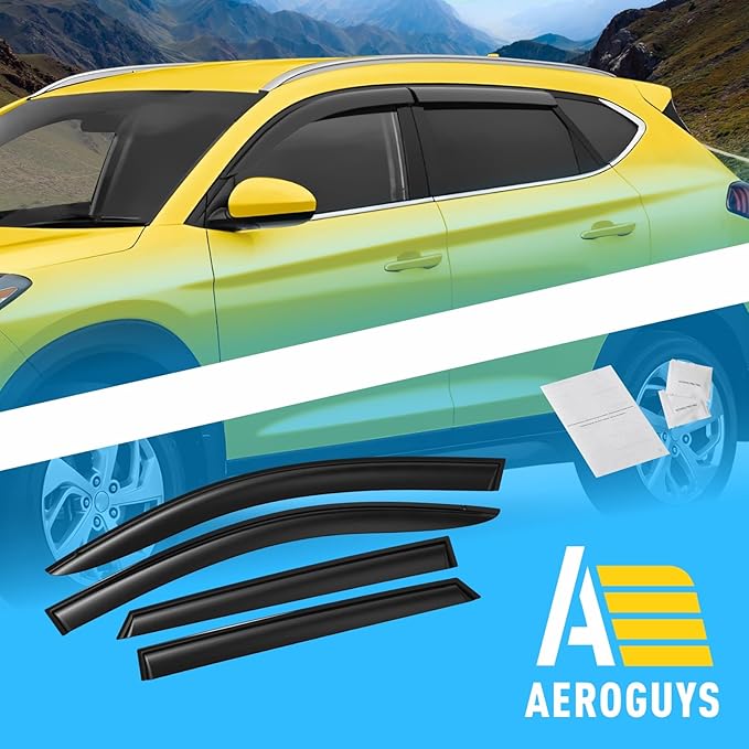 Extra Durable Window Deflectors Tape-On Window Visors Rain Guards Fit for Tucson 2016-2021, Sun Visors, Wind Vent for Shades, Exterior Car Accessories - 4pcs. AG0072