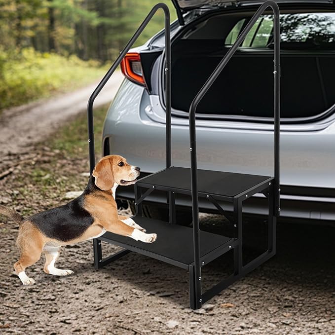 RV Steps w/Dual Handrails, 2 Step Spa Hot Tub Steps with Anti-Slip Pedals, 400lbs Load Capacity, Universal Portable Mobile Home Stairs Steps for 5th Wheel RV, Spa, Porch, Pool, Travel Trailers