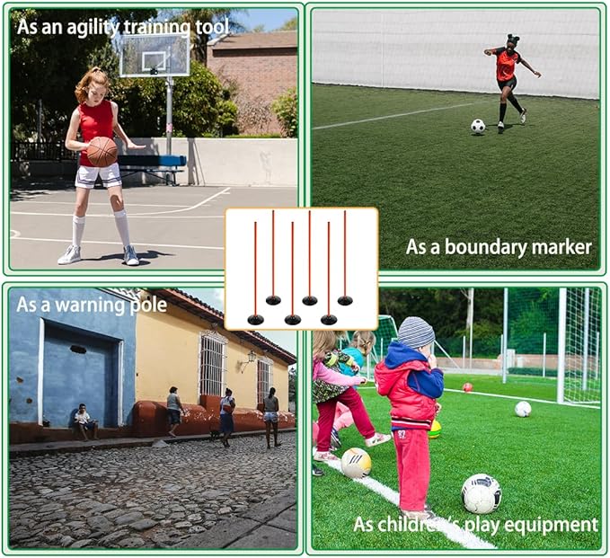 Orange Soccer Agility Poles Set Detachable Sports Trainning Speed Pole Slalom Poles with Rubber Base Sport Traning Equipment