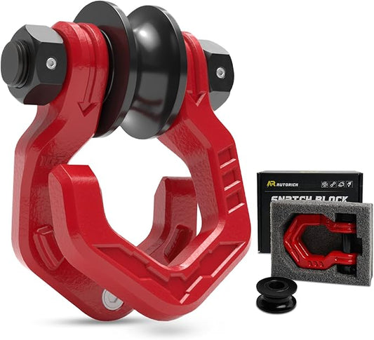 Snatch Block Separate Shackle, 3/4" D Ring Shackle with Pulley, 57320lbs Break Strength, Towing Winch Snatch Block for Off Road Vehicle Recovery, Red Red 1-Pack