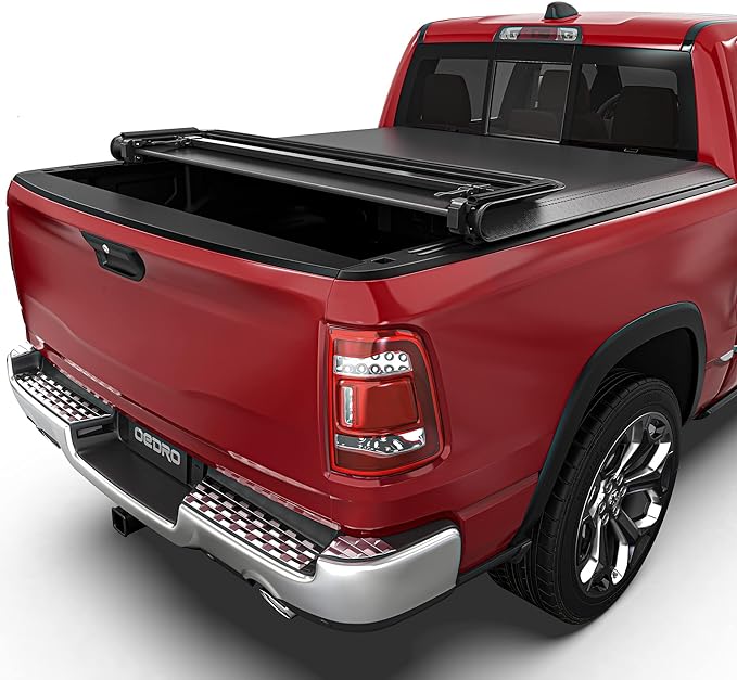 oEdRo Soft Quad Fold Truck Bed Tonneau Cover Compatible with 2009-2025 Dodge Ram 1500 (Inclu. Classic & New), Fleetside 5.6 Ft Bed w/o Ram Box