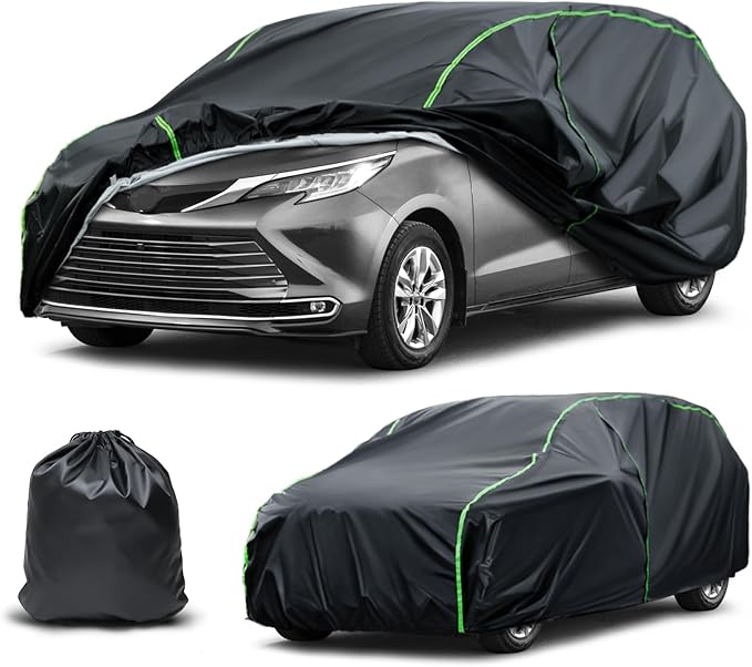 Waterproof Car Cover Compatible with Grand Caravan/Sienna/Pacifica/Odyssey/Sedona All-Weather Protection, 190"-204" MPV PEVA Car Cover with Zipper Door