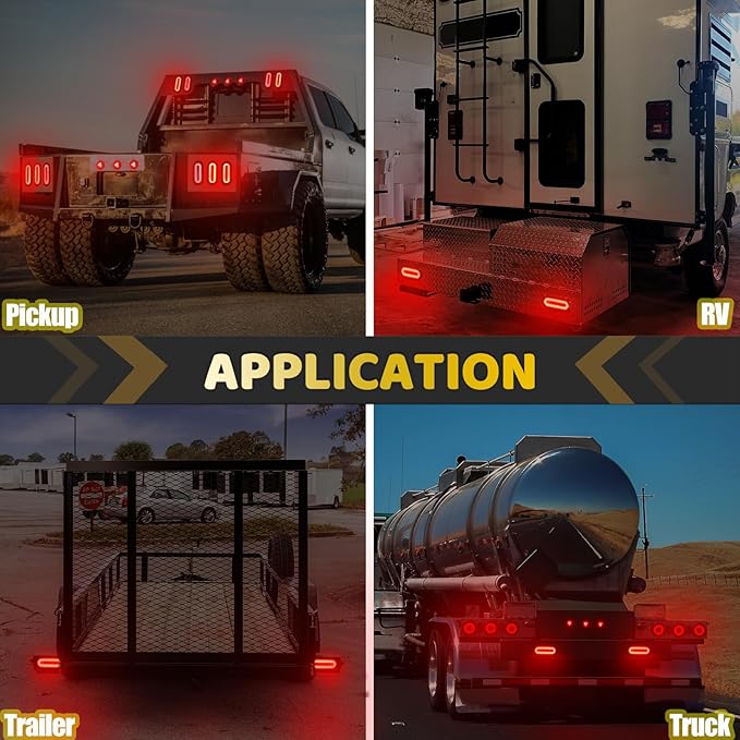 2Pcs 6" inch Clear Lens Oval Red 52 LEDs Trailer Boat Halo Brake Stop Running Turn Signal Tail Lights【Patented】 w/Rubber Grommet, Sealed Submersible IP67 for Truck/RV/Van, DC 12V