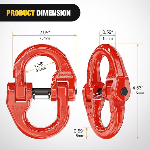 Nilight Safety Chain Connector Link, 1/2In Tow Hitch Hammerlock Coupling Link, 2 Pack Forged Steel Tow Chain Connector for Chain Link/Recovery Rope Link/Shackle, 12000 lbs Load Limit, Red