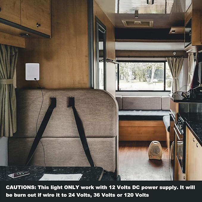 Facon 12V RV Interior Lights with Fast USB Charger (5V/2.4A) – Square Pancake LED Ceiling Light Fixture with Switch, 12Volt Lighting for RV, Camper, Boat, Tiny Homes