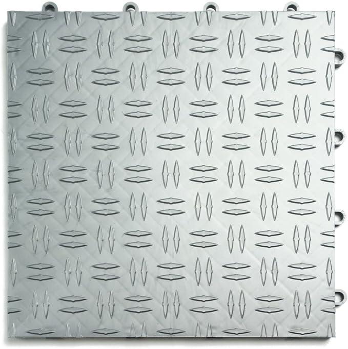 Big Floors GarageTrac Diamond, Interlocking Non-Slip Garage Flooring Tile, Durable, Modular, Heavy-Duty Copolymer, Easy Install (Alloy, 12 Pack of 12 x 12" Tiles)