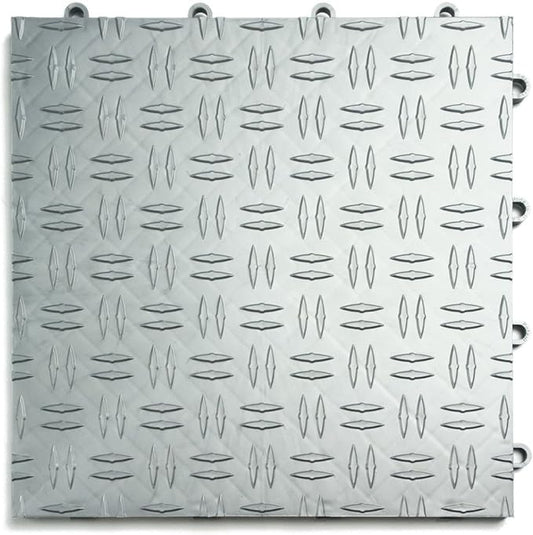 Big Floors GarageTrac Diamond, Interlocking Non-Slip Garage Flooring Tile, Durable, Modular, Heavy-Duty Copolymer, Easy Install (Alloy, 12 Pack of 12 x 12" Tiles)