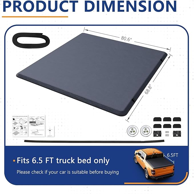 PENSUN Soft Tri-fold Truck Bed Tonneau Cover Compatible with 2009-2014 Ford F150 Bed Cover 6.5FT Bed