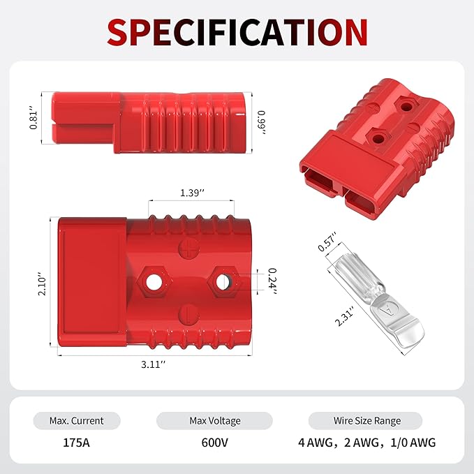 175A Battery Quick Connect/Disconnect, 1/0 AWG Wire Harness Plug Connector 12V Battery Cable Connector for Trailer Towing Winch Quick Connect Systems - 6 PCS