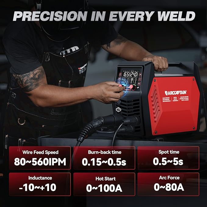 ARCCAPTAIN iControl MIG165 Pro MIG Welder 165A 120V 240V Gas MIG/Gasless Flux MIG/MMA Stick/Lift TIG/Spot Welding/Spool Gun Aluminum Welding Machine, 6 in 1 Professional Welder Machine, APP Control
