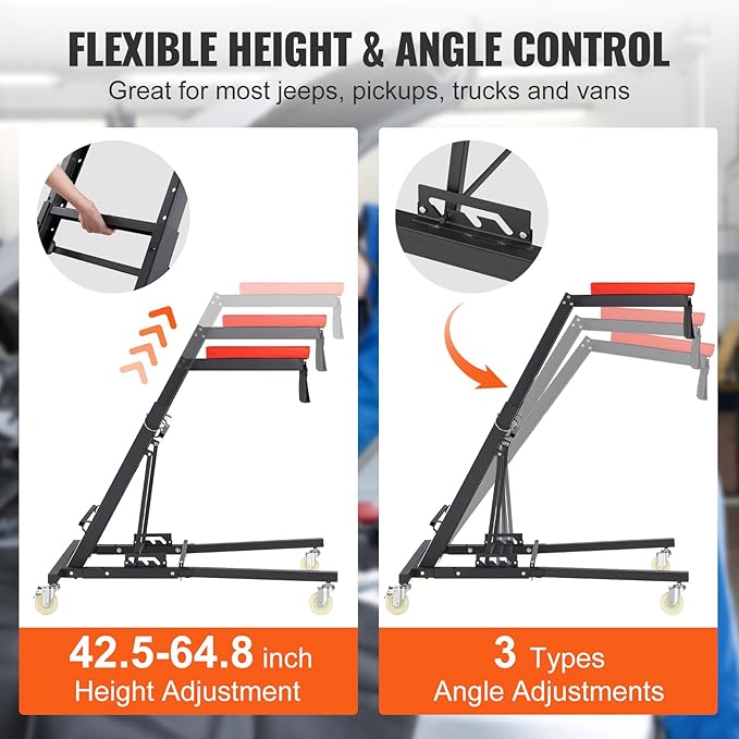 VEVOR Top Automotive Creeper, Engine Creeper 42.5"-64.8", 400 LBS Capacity High Top Creeper, 4 Swivel Caster Wheels, Padded Deck, Creeper for Home Garage, Workshop Repair Maintenance