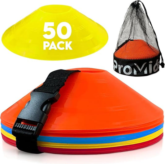 Disc Soccer Cones for Training Kids with Mesh Bag & Strap - Small Plastic Cones for Sports Training - Flexible Conos for Soccer Practice Equipment, Basketball & Football Drills Equipment