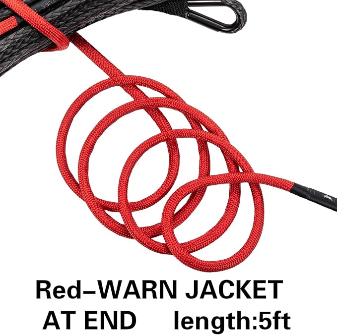 Synthetic Winch Rope 1/4" x 50 ft, 10,000 lbs Pulling Strength, with Protective Sleeve, Safety Pull Strap for ATV, UTV, and Offroad Vehicles (Black, 1/4" x 50 ft)