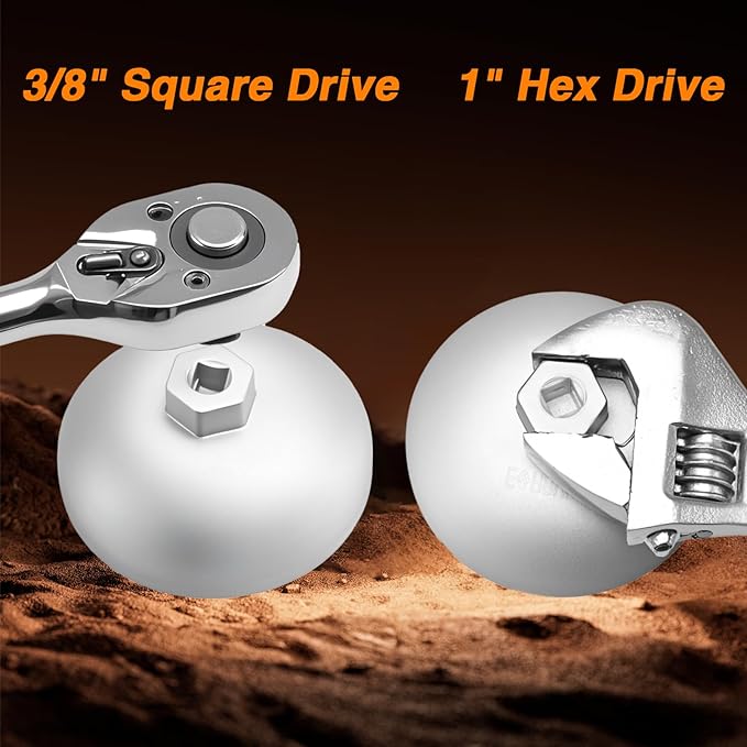 Upgraded 2-in-1 Oil Filter Wrench,86.5MM 16 Flutes Filter Cap Removal Tool with Four Tabs Compatible with BMW Volvo Ram 1500, Work with 3/8" Square Drive and 1" Hex Drive,Integrated Molding