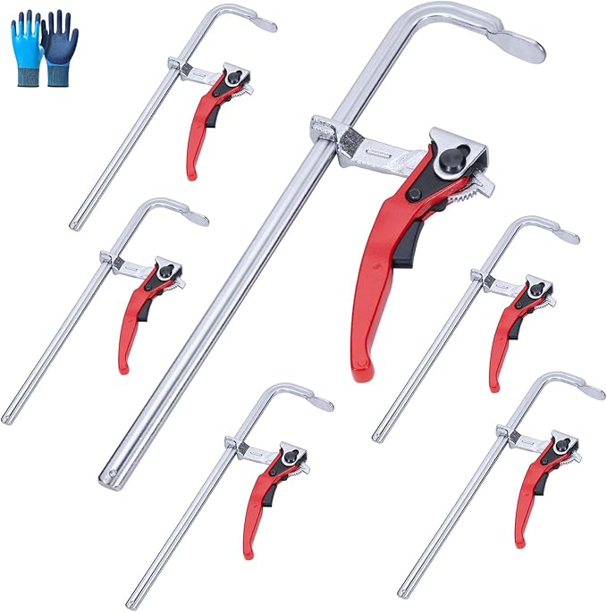 6 Packs Clamps Set, Throat Depth 2-3/8 Inch Heavy Duty Forged Steel Ratcheting Table Clamp, Strong Hand Tools with Max 330 Lbs Load Limit for Grinding, Milling, Precision Cutting