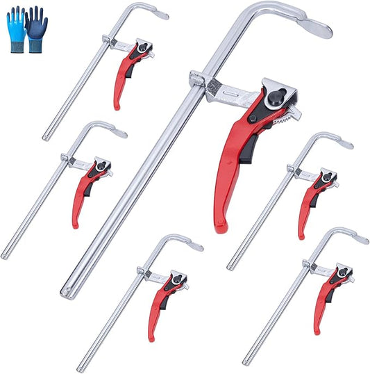 6 Packs Clamps Set, Throat Depth 2-3/8 Inch Heavy Duty Forged Steel Ratcheting Table Clamp, Strong Hand Tools with Max 330 Lbs Load Limit for Grinding, Milling, Precision Cutting