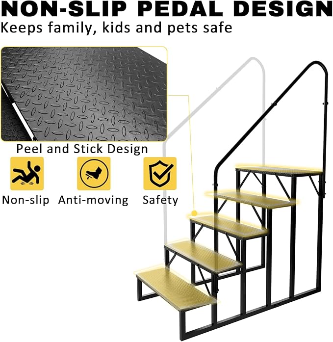 RV Steps with 2 Handrails, Hot Tub Steps Outdoor, 5 Step Ladder Stool, RV Stairs with Anti-Slip Panel, Camper Steps for Spa, Travel Trailers, Pool and Porch