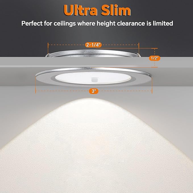 3" LED 12V Push Lights w/Built-in Switch Interior Bi-Color 12 Volt Red LED Puck Light Full Aluminum RV Dimmable Flush Mount Light for Camper, Boat, Trailer 4Pcs (Silver, Cool White)