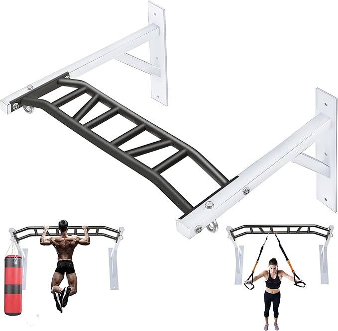 Upgraded-HWOOUSA Pull Up Bar Wall Mounted,Heavy Duty Multi Grip Bar with 14 Grip Positions,Space Saving Home Gym Equipment -Ideal for Garage,Outdoor Strength Training, Chin Up Bar,Supports to 600 Lbs