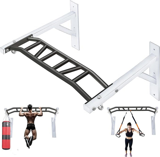 Upgraded-HWOOUSA Pull Up Bar Wall Mounted,Heavy Duty Multi Grip Bar with 14 Grip Positions,Space Saving Home Gym Equipment -Ideal for Garage,Outdoor Strength Training, Chin Up Bar,Supports to 600 Lbs