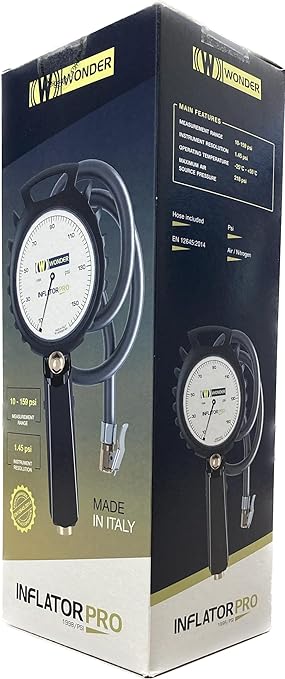 Wonder Analog Professional Tire Inflator Gauge with Versatile 10-159 psi Range, Rugged Design, and Certified Performance for Professionals, Shock-Resistant thermoplastic Body