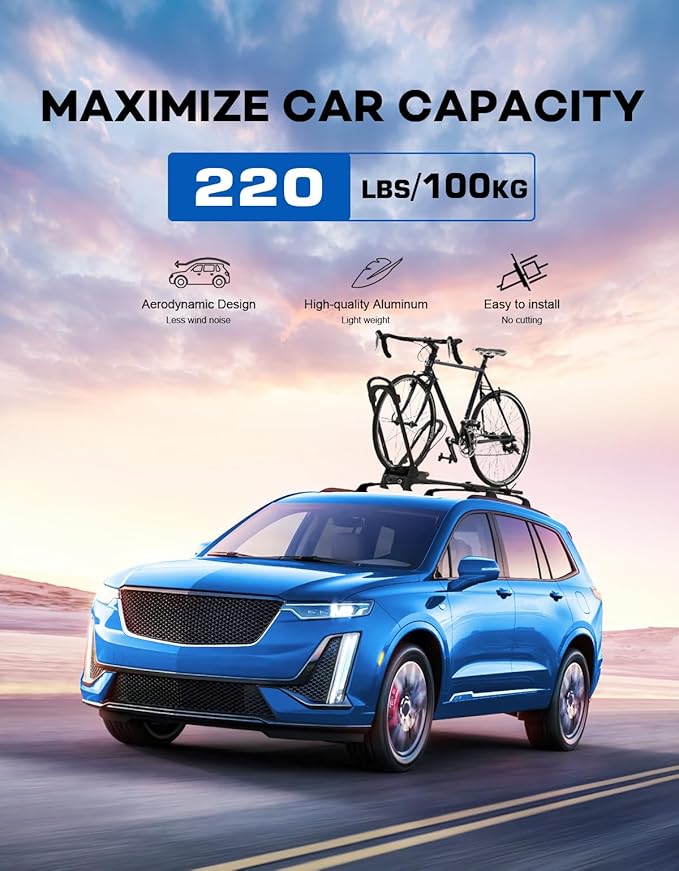 Roof Rack Cross Bars 220lbs Compatible with Cadillac XT6 2020-2025,Heavy Duty All-Metal Aluminum Roof Rails Crossbars Cargo Canoe Black Rooftop Cargo Carrier Luggage.