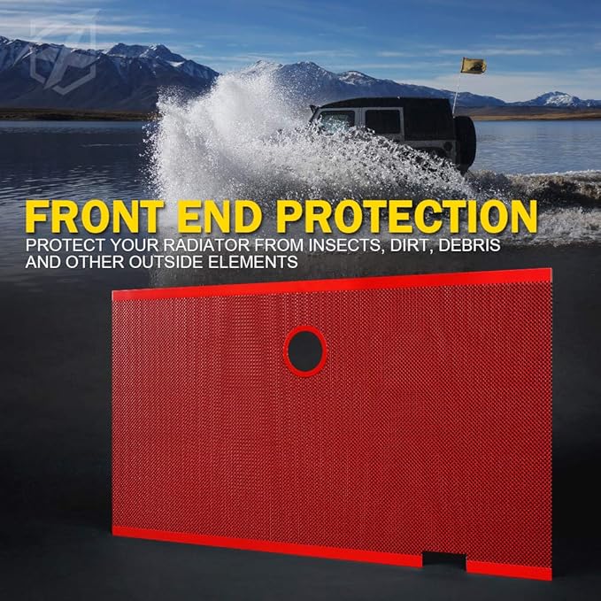 Xprite Red Aluminum Alloy Mesh Grill Insert with Hood Lock Hole Compatible with 2007-2018 Jeep Wrangler JK JKU Stock Grille