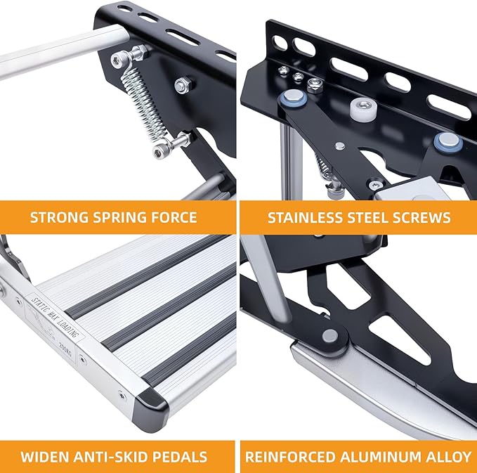 RV Steps, 2-Step, Manual Retractable RV Steps, 400 LBS Load Capacity, Foldable Aluminum Alloy Camper Steps, Thickened Steel Plate Trailer Steps, Non-Slip Design, Ideal for RV, Trailer, Camper