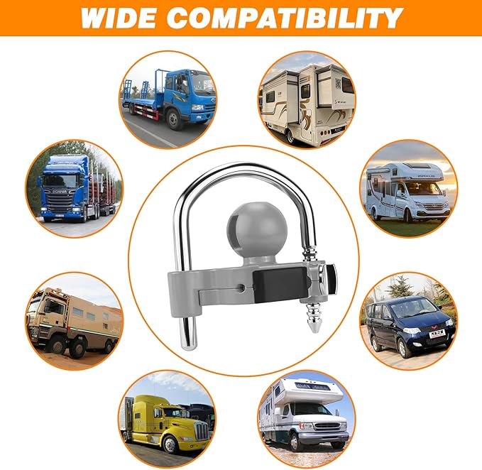 Funmit Trailer Lock Universal Hitch Lock with Combination Lock, fit 1-7/8", 2", 2-5/16" Coupler, Camper Accessories for Travel Trailers Boats Trucks Rvs Grey