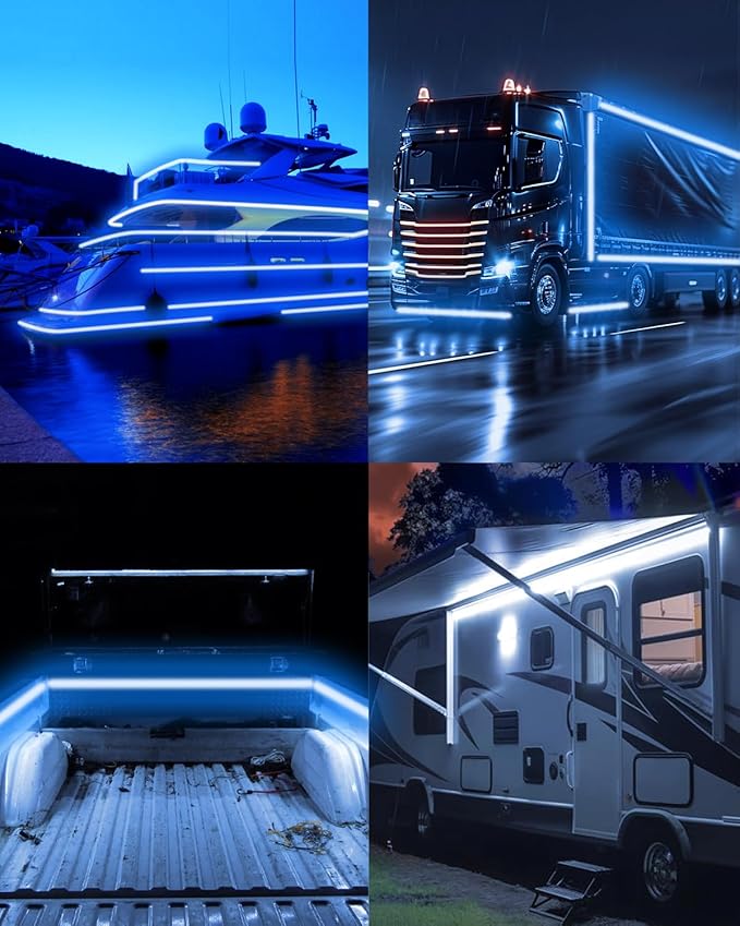 RV Awning Lights 12vdc 13ft/4m Blue LED Strip Camper Light Waterproof IP67 Motorhome Travel Trailer Canopy Light Outdoor RV Underglow Exterior Tape Lights