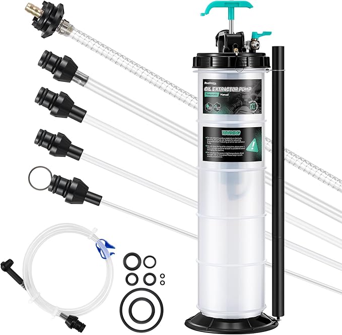 Poafamx 9.5L Oil Extractor Pump Pneumatic/Manual, 2.5 Gallon Fluid Extractor Pump, Oil Vacuum Change Pump with 5 Tubes and Extended Storage Units for Automotive, Truck, Boats Oil Change