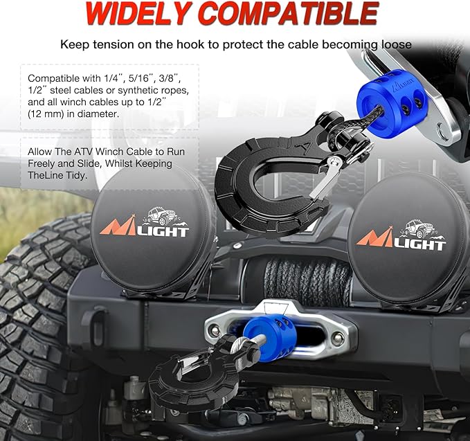 Nilight Winch Stopper for ATV UTV Truck SUV Winch Cable Hook Rubber Stopper 2 Pack Protect Towing Hook Synthetic Rope Winch Accessories Rope Line Saver with Stainless Steel Screws Allen Wrenc, Blue