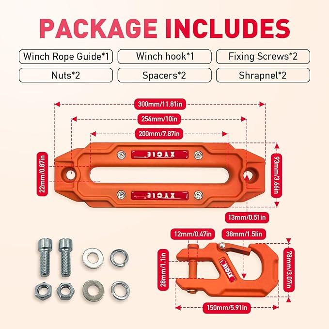 Winch Fairlead with Tow Hook,7075 Aluminum Hawse Fairlead with High Strength Alloy Steel Forged Winch Hook, 20000lb Winch Fairlead Hook (Orange)