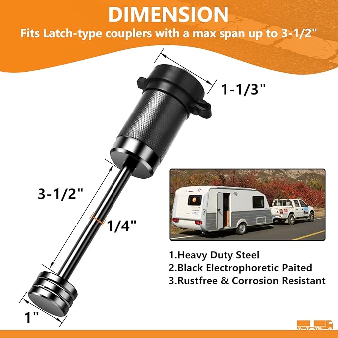 Trailer Coupler Lock 1/4" Dia, Trailer Tongue Lock with 3-1/2 Inch Span Fits Latch-Type Coupler, Solid Coupler Lock with Keys for Towing Boat Truck RV Car Trailer (1Pack)