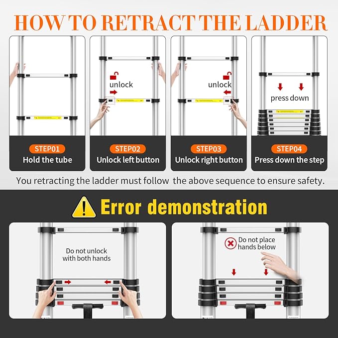 10.5FT Telescoping Ladder, 330lb Capacity Aluminum Heavy-Duty Extension Ladder with Anti-Slip Steps for Secure Attic Access, Roof, and Home Renovation Projects
